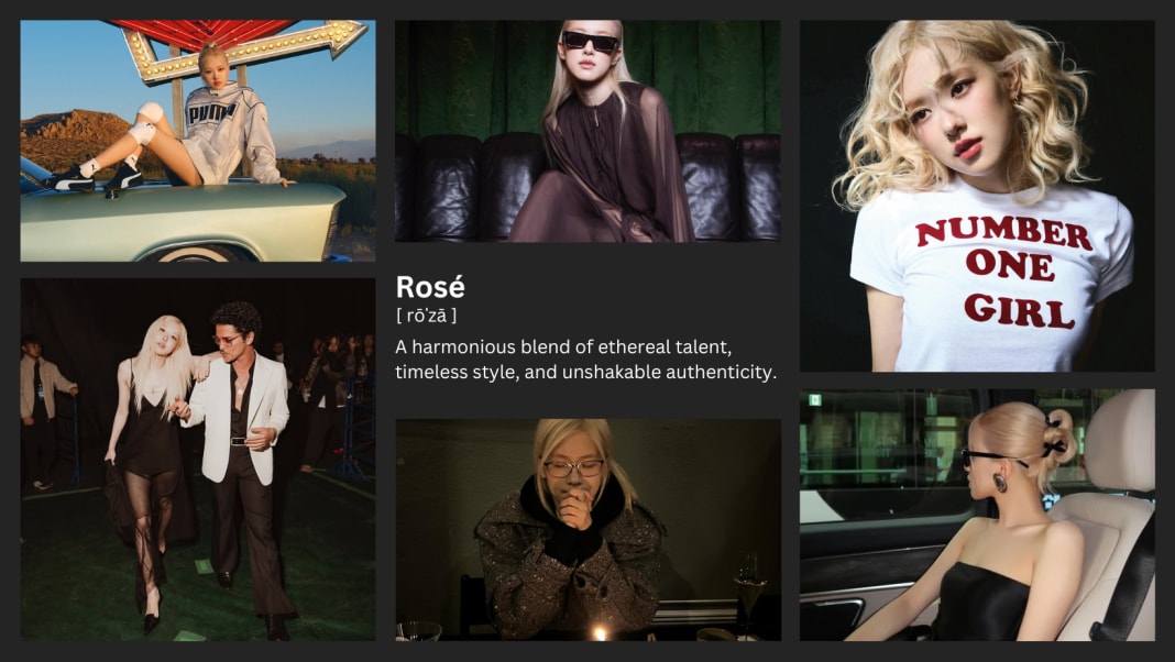 a collage of BlackPink's Rose's images, highlighting her sunglasses and fashion sense