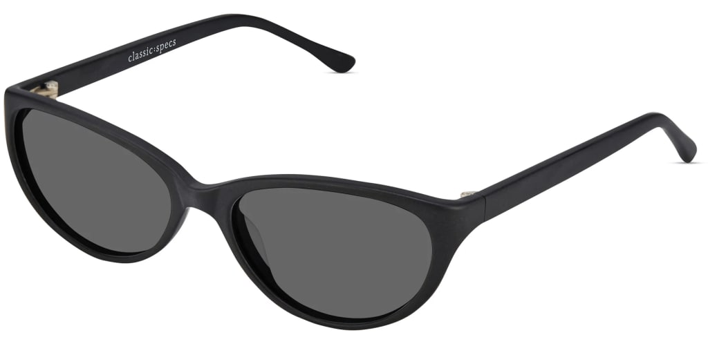 Sedgwick sunglasses in matte black with a slim cat-eye shape and dark lenses.