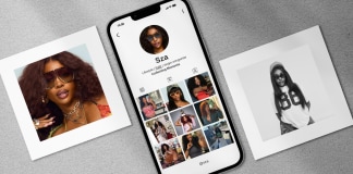 SZA Sunglasses: 5 Iconic Styles to Copy + Classic Specs Picks Phone mockup showing an Instagram-style profile, surrounded by two Polaroid photos of a woman wearing sunglasses on a gray background.