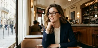 What Are Low Bridge Fit Glasses? A Chic Guide to The Perfect Fit A woman wearing low bridge fit glasses sitting in a cafe